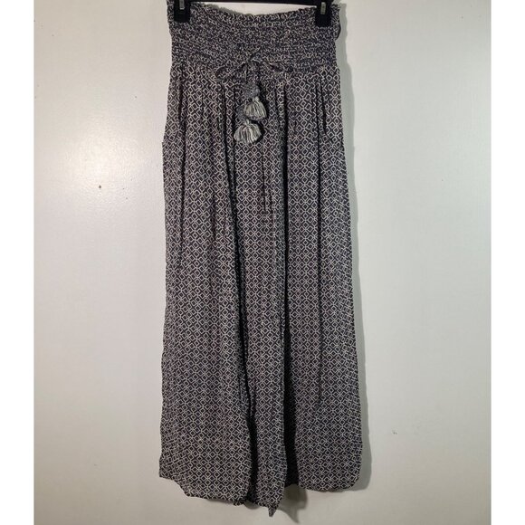 Womens Chan Luu Boho Maxi Skirt Smocked Elastic Waist Draw String Gray Blue Whit - Picture 1 of 11